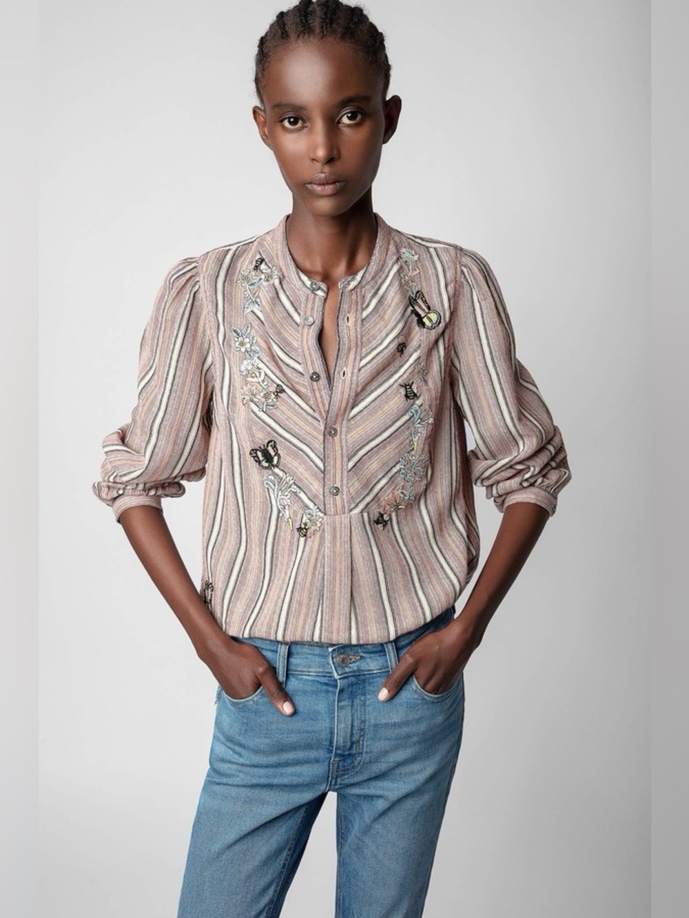 Zadig And Voltaire Embroidered Pinstriped Blouse. Size S. NWT. MSRP $398